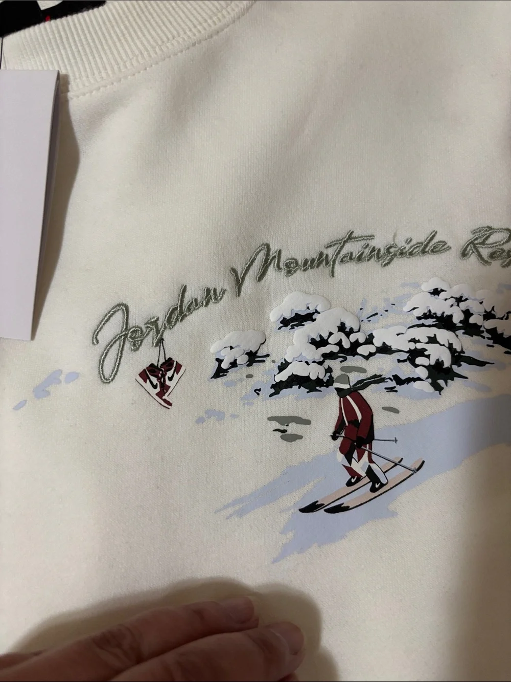 Jordan Cream Crewneck Sweatshirt with Snowy Mountain Embroidery